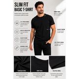 Luxic Core Erkek Siyah Slim Fit Bisiklet Yaka %100 Pamuk Tişört 24/1 Penye Günlük Casual Basic Kısa Kollu Tişört - 3XL
