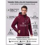 Luxic Core Luxıc Core Erkek Bordo Kapüşonlu Polar Ceket 3 Cepli Fermuarlı Sıcak Tutan Outdoor - 2XL