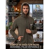 Luxic Core Luxıc Core Erkek Füme Kapüşonlu Polar Ceket 3 Cepli Fermuarlı Sıcak Tutan Outdoor