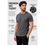 Luxic Core Luxıc Core Erkek Gri Slim Fit Bisiklet Yaka %100 Pamuk Tişört 24/1 Penye Günlük Casual Basic Kısa Kollu Tişört - 2XL