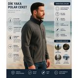 Luxic Core Luxıc Core Erkek Koyu Gri Dik Yaka Fermuarlı Polar Ceket – Sıcak Tutan, Cepli, Günlük Kullanıma Uygun - 2XL