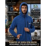 Luxic Core Luxıc Core Erkek Mavi Kapüşonlu Polar Ceket 3 Cepli Fermuarlı Sıcak Tutan Outdoor - 2XL