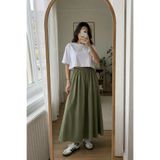 LUXINA GİYİM Kadın Haki Poplin Kumaş Uzun Etek Beli Lastikli Günlük Maxi Etek 90 CM