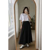 LUXINA GİYİM Kadın Siyah Poplin Kumaş Uzun Etek Beli Lastikli Günlük Maxi Etek 90 CM