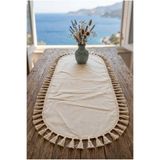 Luxoras Home 30x80 Püsküllü Vintage Keten Oval Runner