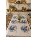 Luxoras Home 6'lı Duck Kumaş Püsküllü Supla Amerikan Servis Seti - Vintage Bohem Fransız Köylü Desenli Yuvarlak Masa Dekoru