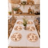 Luxoras Home 6'lı Duck Kumaş Püsküllü Supla Amerikan Servis Seti - Vintage Bohem Fransız Şato Desenli Yuvarlak Masa Dekoru