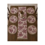 Luxoras Home 7 Parça Çeyiz Seti-6’lı Supla Amerikan Servis Seti -Püsküllü Runner- Vintage Bohem Fransız Köylü Desenli Duck Kumaş Yuvarlak Masa Dekoru