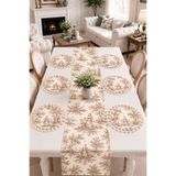 Luxoras Home Duck Kumaş Düz Runner ve 6’lı Püsküllü Yuvarlak Supla Amerikan Servis Seti - Vintage Bohem Fransız Köylü Desenli Yuvarlak Masa Dekoru - 7 Parça Çeyiz Seti