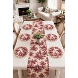 Luxoras Home Duck Kumaş Düz Runner ve 6’lı Supla Amerikan Servis Seti - Vintage Bohem Fransız Köylü Desenli Yuvarlak Masa Dekoru - 7 Parça Çeyiz Seti