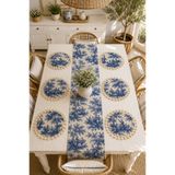 Luxoras Home Duck Kumaş Runner ve 6’lı Supla Amerikan Servis Seti - Vintage Bohem Fransız Köylü Desenli Yuvarlak Masa Dekoru - 7 Parça Çeyiz Seti
