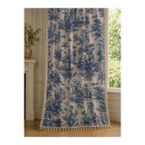 Luxoras Home Fransız Köylü Desenli LACİVERT Fon Perde Kornişli 3 Kenar Püsküllü Vintage Country Perde (En x Boy)