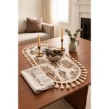 Luxoras Home Fransız Şato Desenli Duck Kumaş 30x80 Püsküllü Oval Runner