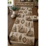 Luxoras Home Fransız Şato Desenli Duck Kumaş 50x200 Büyük Runner Vintage Country Şık Dekoratif Masa Örtüsü