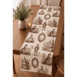 Luxoras Home Fransız Şato Desenli Duck Kumaş Runner Vintage Country Şık Dekoratif Masa Örtüsü