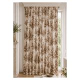 Luxoras Home Kahverengi Fransız Köylü Desenli Duck Kumaş Düz Fon Perde Kornişli Vintage Country Perde