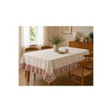 Luxoras Home Keten Bordo Fransız Köylü Desenli Fırfırlı Masa Örtüsü Country Bohem Dekoratif Salon ve Mutfak Örtüsü