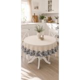 Luxoras Home Keten Yuvarlak Masa Örtüsü Fırfırlı Lacivert Fransız Köylü Desenli Vintage Country Bohem Salon Mutfak Örtüsü