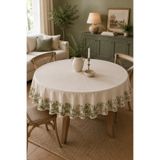 Luxoras Home Keten Yuvarlak Masa Örtüsü Fırfırlı Yeşil Fransız Köylü Desenli Vintage Country Bohem Salon Mutfak Örtüsü