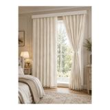 Luxoras Home Krem Keten Püsküllü Vintage Fon Perde - Kornişli, %100 Doğal, Bağcık Hediyeli