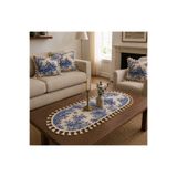 Luxoras Home Lacivert Fransız Köylü Desenli Duck Kumaş 30x80 Püsküllü Oval Runner