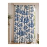 Luxoras Home Lacivert Fransız Köylü Desenli Duck Kumaş Düz Fon Perde Kornişli Vintage Country Perde