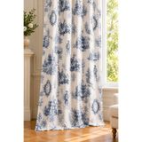 Luxoras Home Mavi Fransız Şato Desenli Duck Kumaş Düz Fon Perde Kornişli Vintage Country Perde-Bağcık Hediyeli
