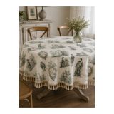 Luxoras Home Yeşil Duck Kumaş Fransız Şato Desenli Yuvarlak Püsküllü Masa Örtüsü Country Bohem Salon ve Mutfak