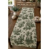 Luxoras Home Yeşil Fransız Köylü Desenli Duck Kumaş 50x200 Büyük Runner Vintage Country Şık Dekoratif Masa Örtüsü