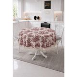 Luxoras Home Yuvarlak Duck Kumaş Fransız Köylü Desenli Püsküllü Masa Örtüsü Country Bohem Salon ve Mutfak - Bordo - 150 x 150 cm
