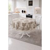 Luxoras Home Yuvarlak Duck Kumaş Fransız Köylü Desenli Püsküllü Masa Örtüsü Country Bohem Salon ve Mutfak - Kahverengi - 120 x 120 cm