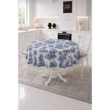 Luxoras Home Yuvarlak Duck Kumaş Fransız Köylü Desenli Püsküllü Masa Örtüsü Country Bohem Salon ve Mutfak - Lacivert - 140 x 140 cm