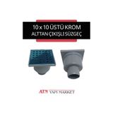 LÜXPAR 10x10 Üstü Krom Kare Yer Süzgeci – 50'lik Alttan Gider – Banyo, Balkon, Teras Su Tahliye Izgarası
