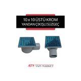 LÜXPAR 10x10 Üstü Krom Kare Yer Süzgeci – 50'lik Yandan Çıkışlı – Banyo, Balkon, Teras Su Gideri