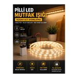 luxshome 2 Metre Pilli LED Şerit Işık Günışığı 9V Yapışkanlı Mutfak Tezgah Altı Raf Ayna Işığı (Pil Dahil)