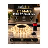 luxshome 2 Metre Pilli LED Şerit Işık Günışığı 9V Yapışkanlı Mutfak Tezgah Altı Raf Ayna Işığı (Pil Dahil)
