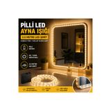 luxshome Ayna İçin LED Şerit Işık 2.5 m Pilli – Yapışkanlı Montaj, Anahtarlı Pil Kutusu, 9V ile Çalışır, Sıcak Işık