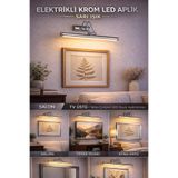 luxshome Elektrikli Krom - Gümüş LED Aplik Sarı Işık | Modern Chrome Tablo Ayna Üstü Duvar Dekor Aydınlatması