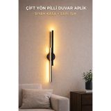 luxshome Modern Siyah Çift Yönlü Pilli Aplik | Dekoratif LED Duvar Lambası | Pratik Montaj - Sarı Işık