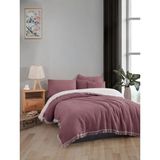 Luxtex 4 Kat Müslin Yatak Örtüsü, Koltuk Örtüsü, Battaniye, Tv Battaniyesi,3 Farklı Boy - Mürdüm - Ekru - 220 x 240 cm