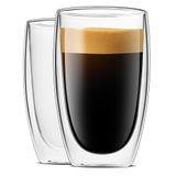 LUXU 16oz Çift Duvarlı Cam Kahve Kupaları, 2'li Premium Kahve Fincanları, Çift Duvar Yalıtımlı Cam Kahve Fincanları, Şeffaf Borosilikat Cam Kupalar, Cappuccino, Espresso, Sıcak İçecek ve İçecek için