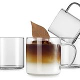 LUXU Cam Kahve Kupaları 4'lü Set, Büyük Geniş Ağızlı Mocha Sıcak İçecek Kupaları (420 ml), Saplı Şeffaf Espresso Bardakları, Kurşunsuz İçme Bardakları, Latte, Kapuçino, Sıcak Çikolata, Çay ve Meyve
