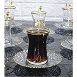 Luxury 18 Parça Çay Seti Elysia Model Çay Tabaklı Gold Kelebek Çay Kaşıklı 6 Bardak 6 Tabak 6 Kaşık 1 Adet
