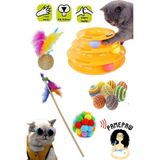Luxury 5' Li Kedi Oyuncağı Set: Kedi Oltası ,ponpon Top Sesli, 3 Katlı Oyuncak , Tüylü Top , Sarma Top 1 Adet