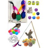 Luxury 5'li Set: Ip Sarma Topu +Renkli Top+ Kedi Oyun Topu Tüylü + Kedi Oltası + Kedi Çıngıraklı Top 1 Adet