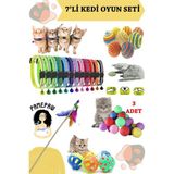 Luxury 7'li Set : Fosforlu Kedi Tasması , Sarma Top , Olta , 3'lü Mini Top , Çıngıraklı Top 1 Adet