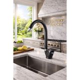 luxury faucet Premium Mat Siyah Mutfak Bataryası – Krom Detay – Döner Baston Boru – Damlatmaz Seramik iç Mekanizma