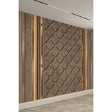Luxury Kahverengi Deri Panel Efektli Tekstil Duvar Kağıdı, 100 x 100