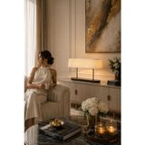 Luxury Monaco Raffia Marble Konsol Lambası | Doğal Mermer & Krem Keten Şapka