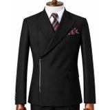 Luxury Siyah Erkek Blazer Takım Elbise, Fermuarlı Asimetrik Kesim | Çift Sıra Yaka, Metal Fermuar Detay, Mendil Aksesuarlı, Slim Fit Kesim, Özel Koleksiyon